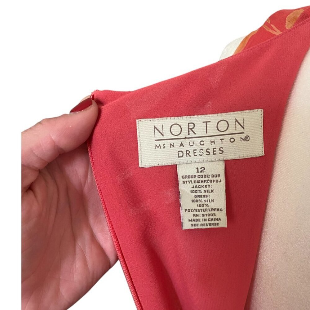 VTG Norton McNaughton 100% Silk Sleeveless Coral Floral Shift Sheath Size 12 - Picture 3 of 4